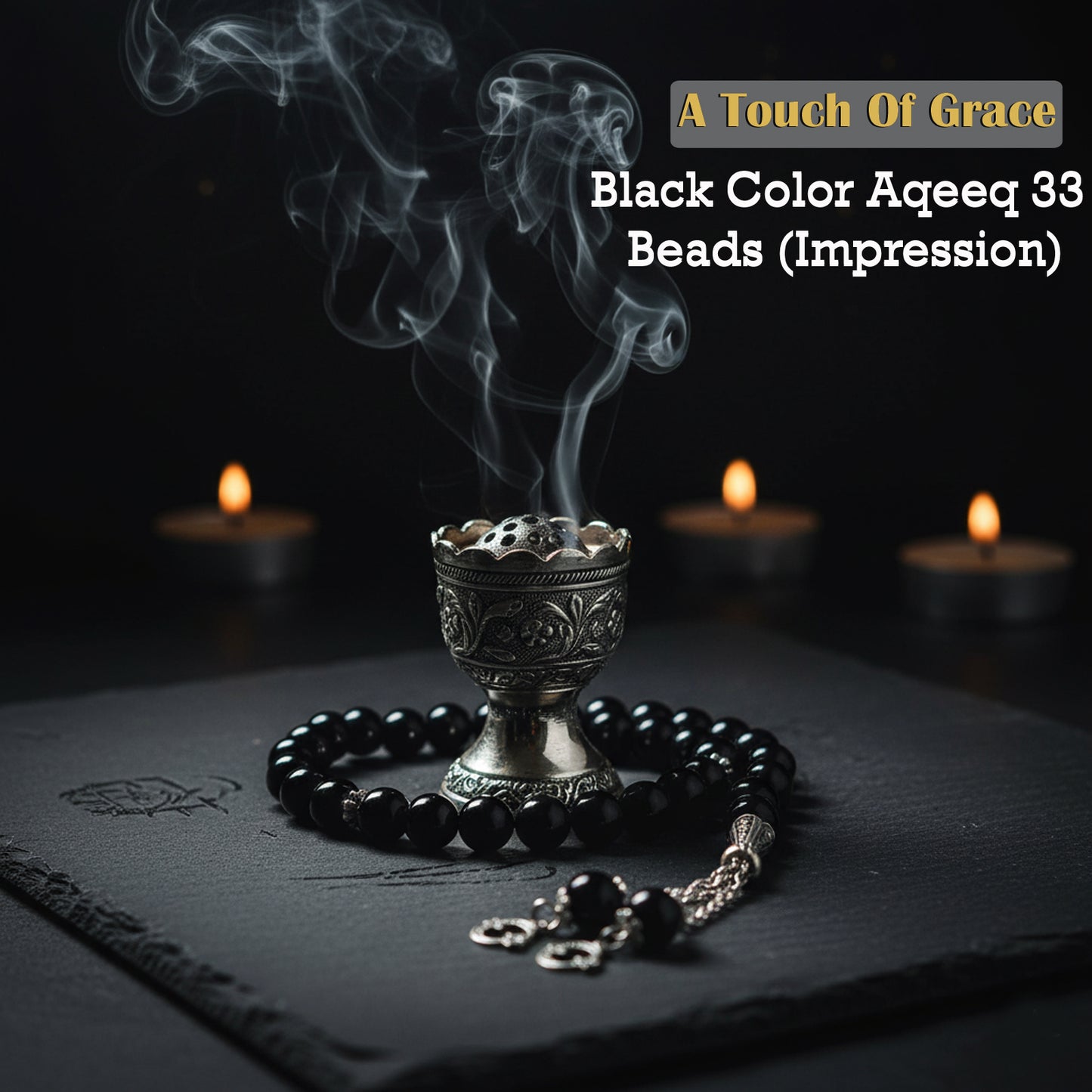 Black Aqeeq 33 Beads Tasbih (Impression)