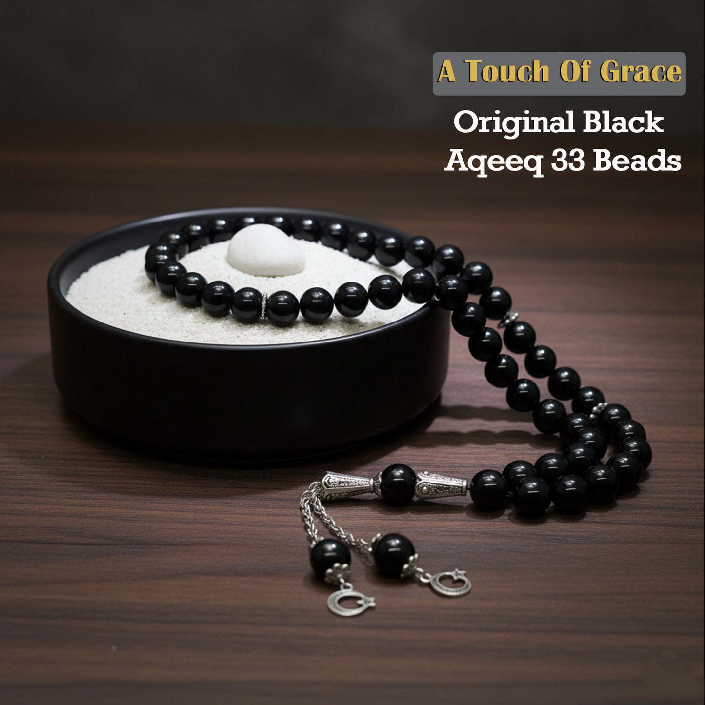Original Black Aqeeq 33 Beads Tasbih