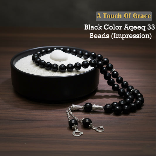 Black Aqeeq 33 Beads Tasbih (Impression)