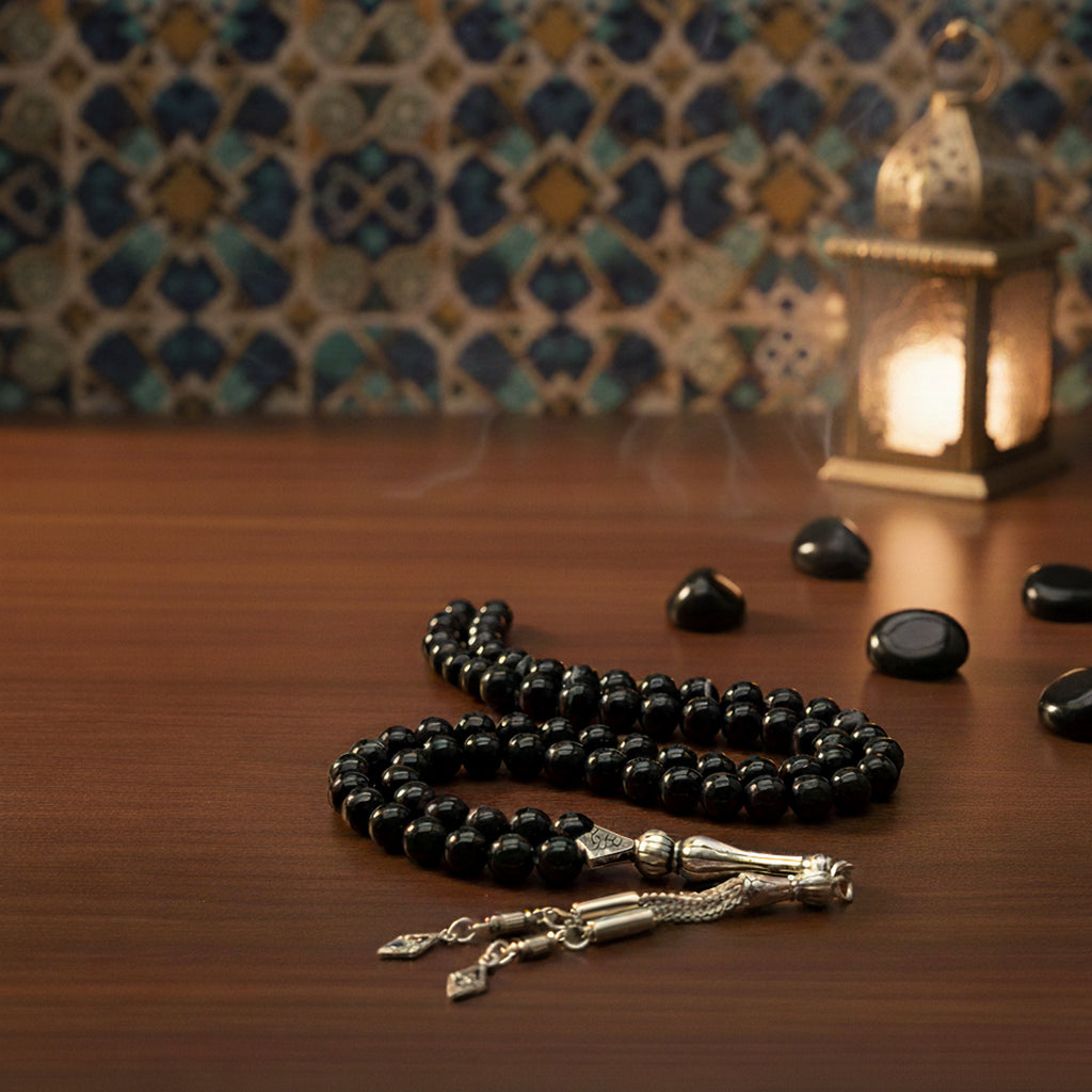 Original Black Color Aqeeq 100 Beads Tasbih