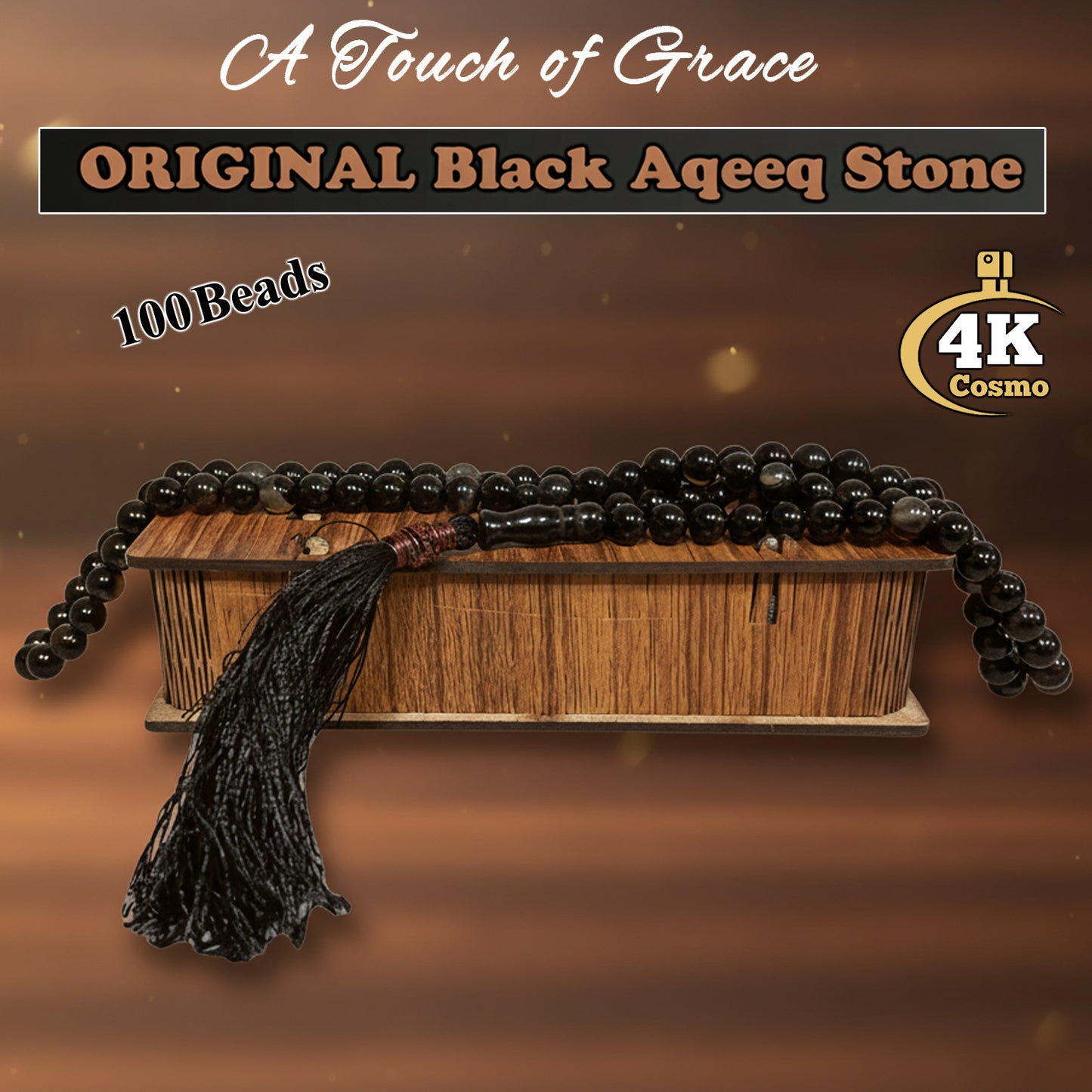 Original Black Color Aqeeq 100 Beads Tasbih