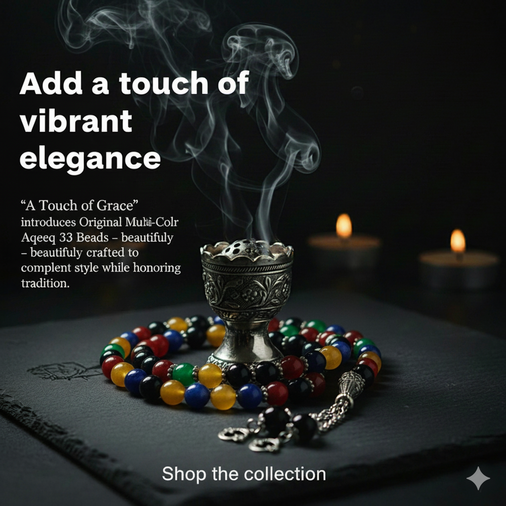 Original Multi Color Aqeeq 100 Beads Tasbih