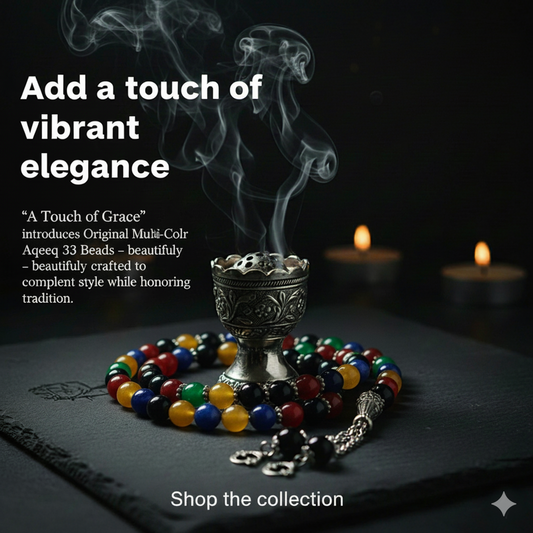 Original Multi Color Aqeeq 100 Beads Tasbih