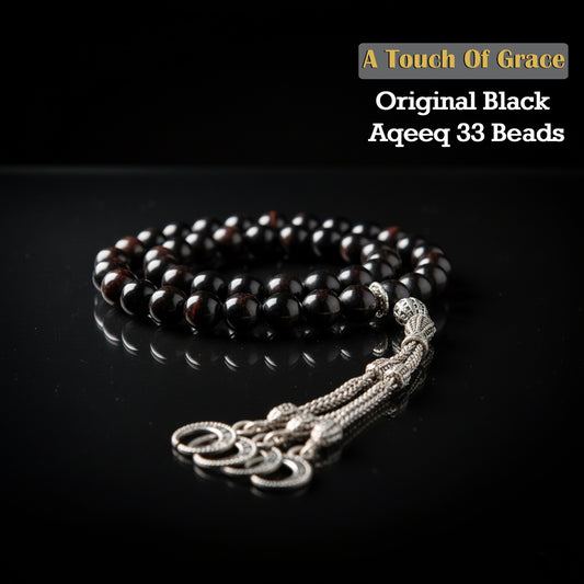 Original Black Aqeeq 33 Beads Tasbih