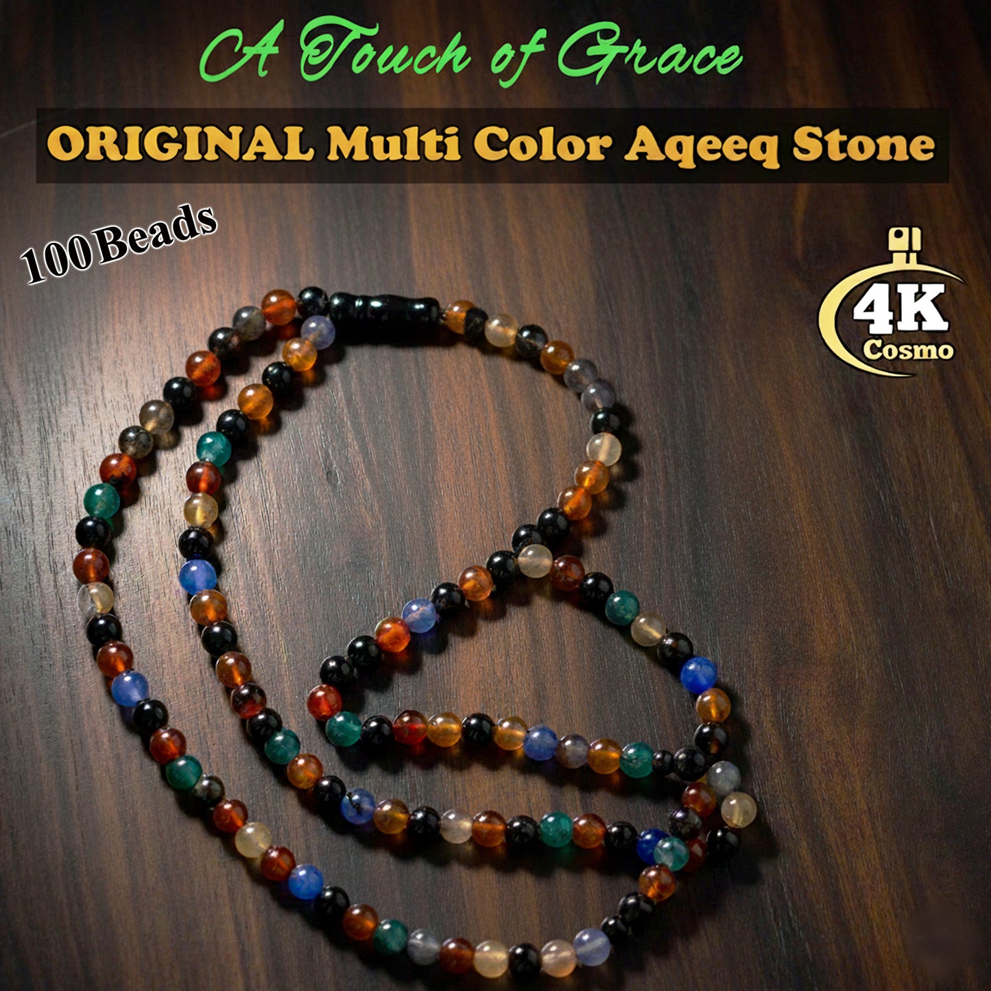 Original Multi Color Aqeeq 100 Beads Tasbih